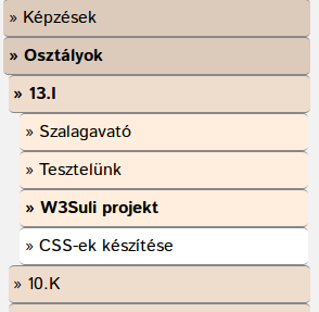 Oldalstruktúra a menüben