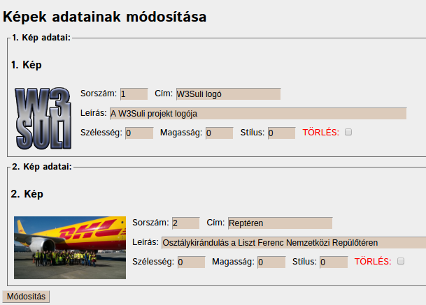 Képek adatainak módosítása