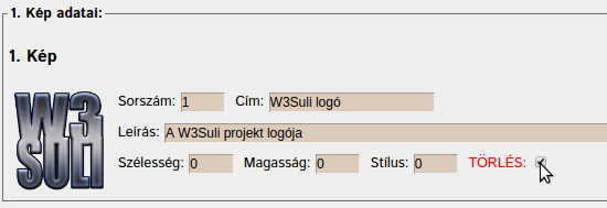 Oldal képeinek törlése