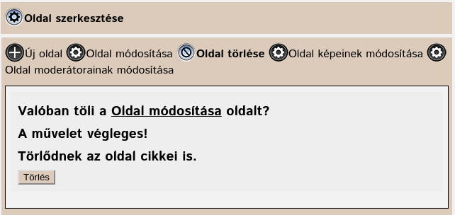 Egy oldal törlése