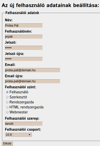 Regisztrációs űrlap