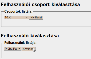 Felhasználó kiválasztása