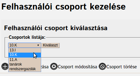 Módosítandó csoport kiválasztása