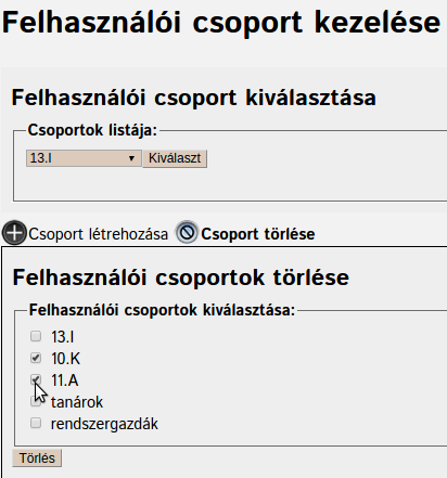 Felhasználói csoport törlése
