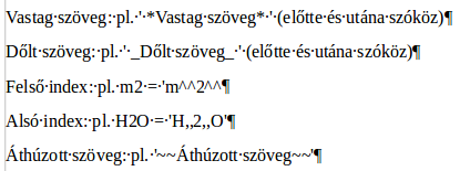 Karakterformázás kódjai