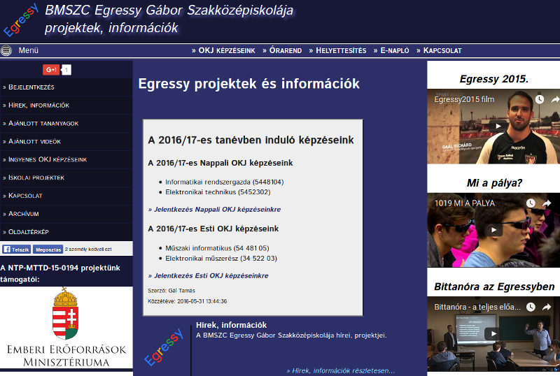 Egressy Gábor SZKI. Projektek