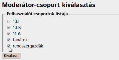 Moderátor-csoport kiválasztás