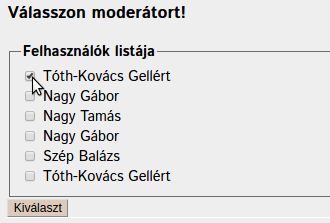 Moderátorok kiválasztása