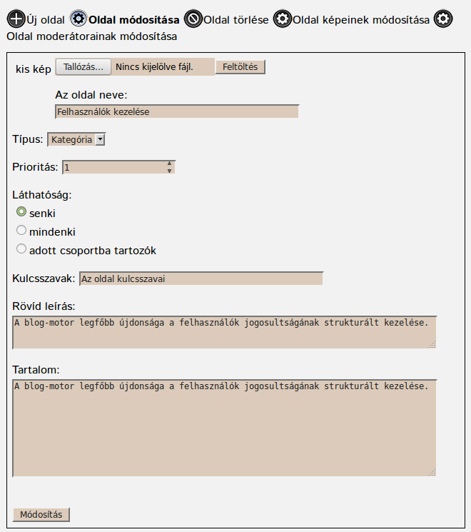 Az oldal módosítása
