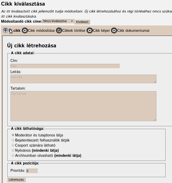 Új cikk létrehozása